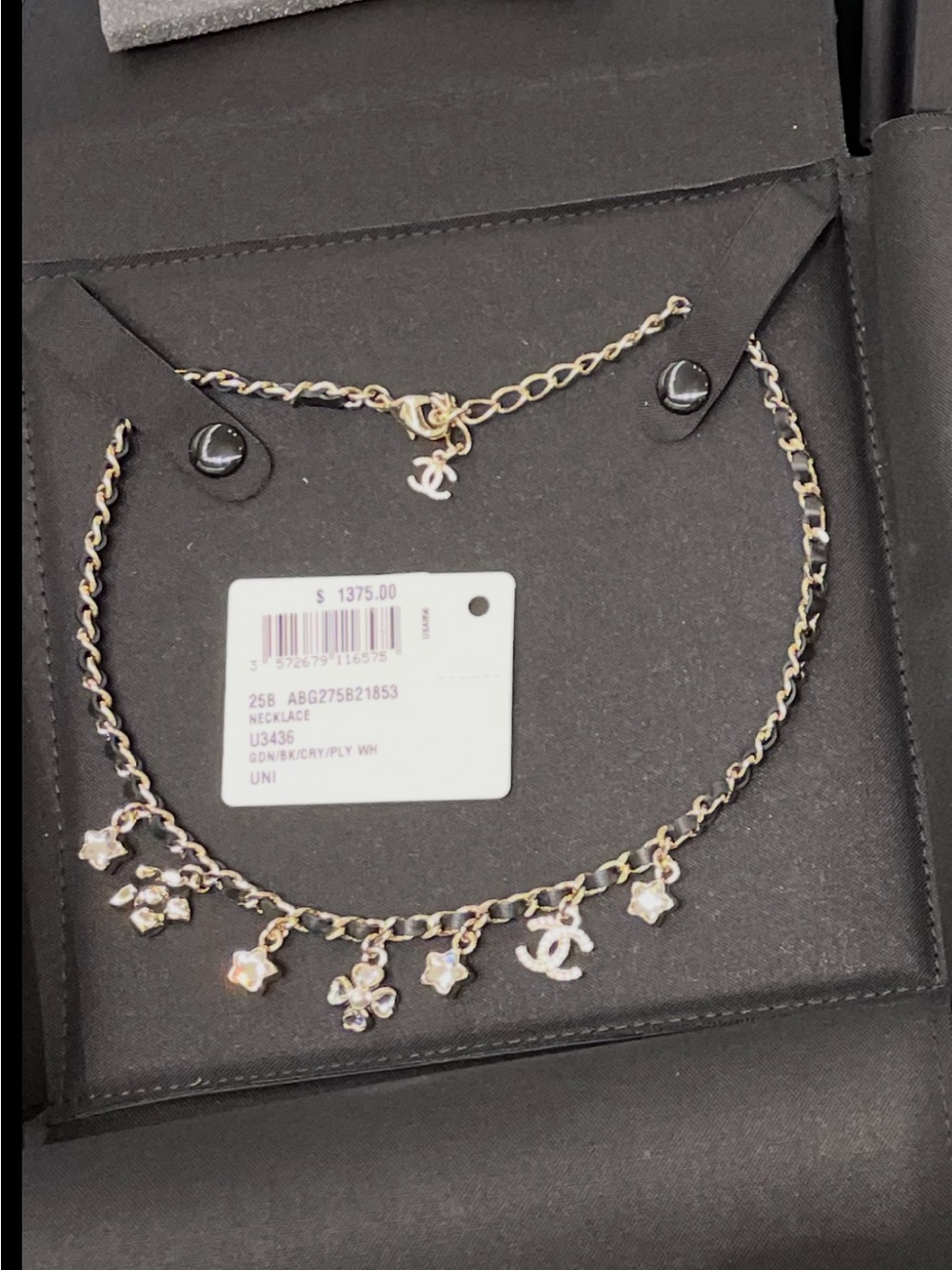 CHANEL RoseGold Chain Necklace with Clear Crystal Flower, Stars and CC Charms